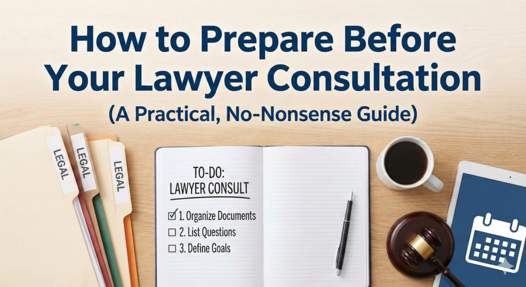 Client preparing for a lawyer consultation